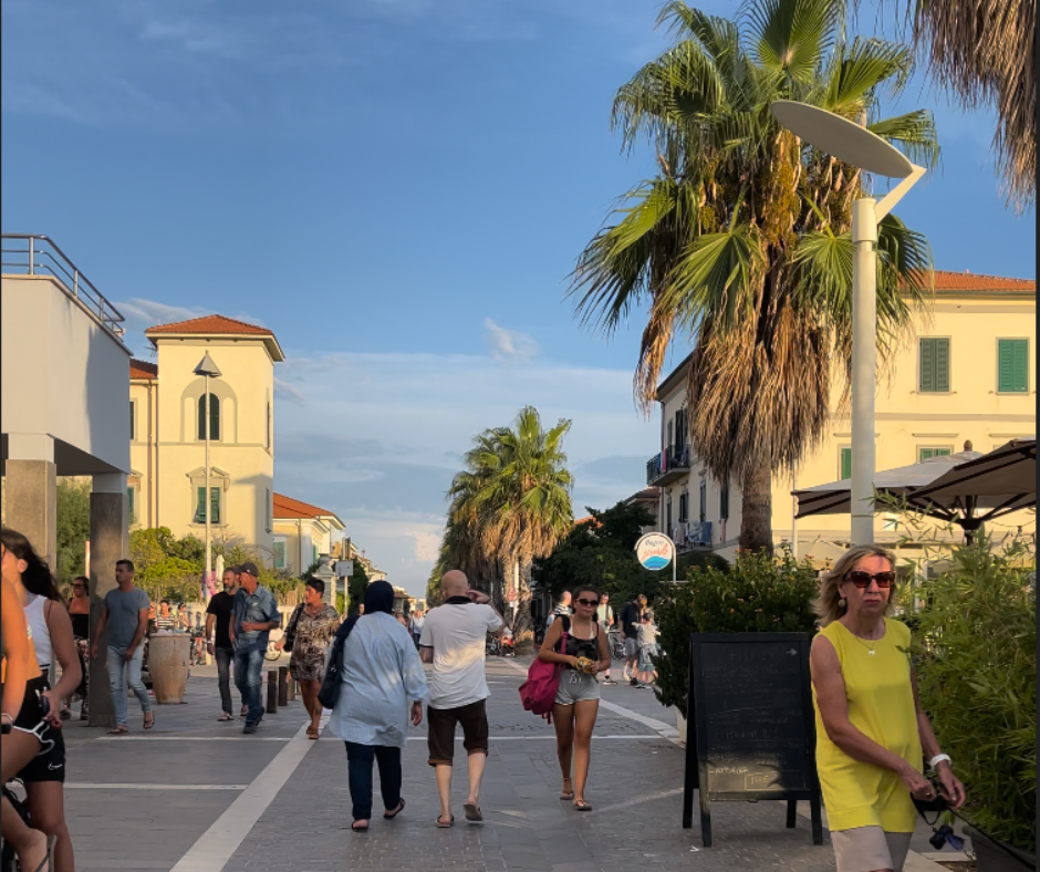beach town with people
